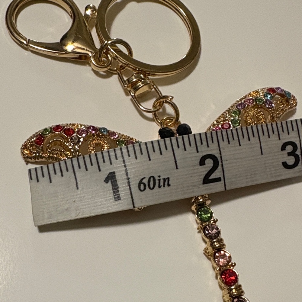 Gold Dragonfly Keychain with Multicolor Crystals - Picture 3 of 9